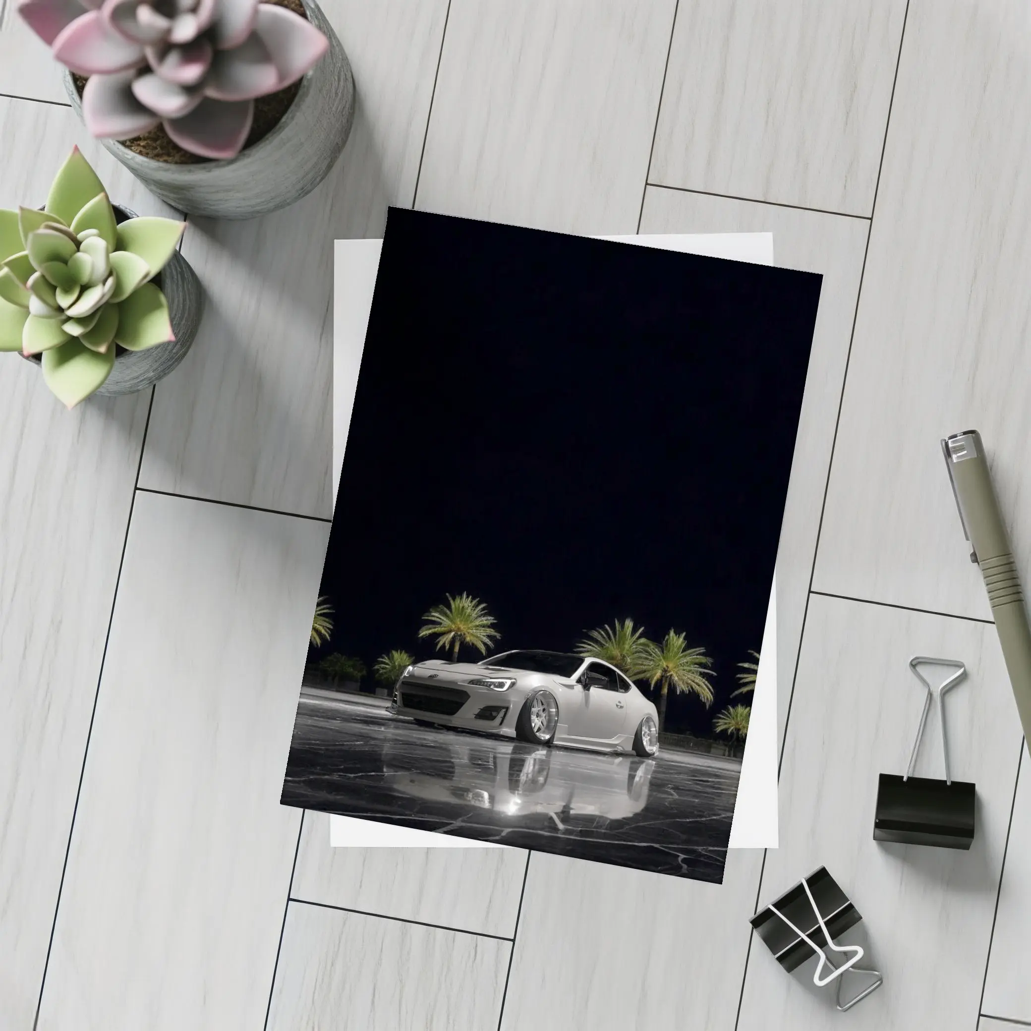 Subaru BRZ Slammed Night Palm Trees – Postcards