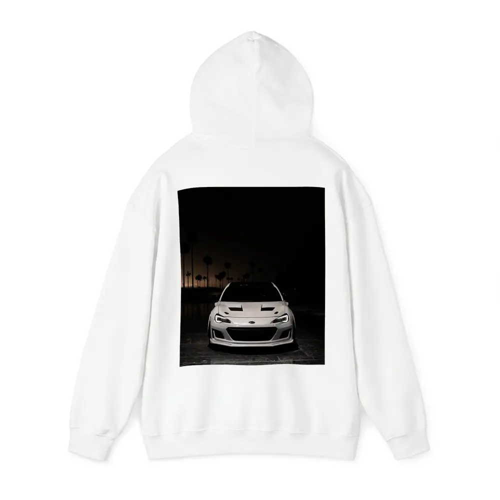 Subaru BRZ White Front Night Palm Trees – Hoodies