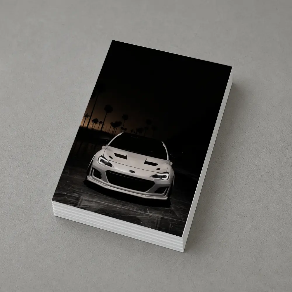 Subaru BRZ White Front Night Palm Trees – Postcards