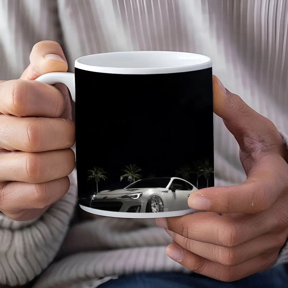 Subaru BRZ Slammed White Night Palm Trees – Mugs