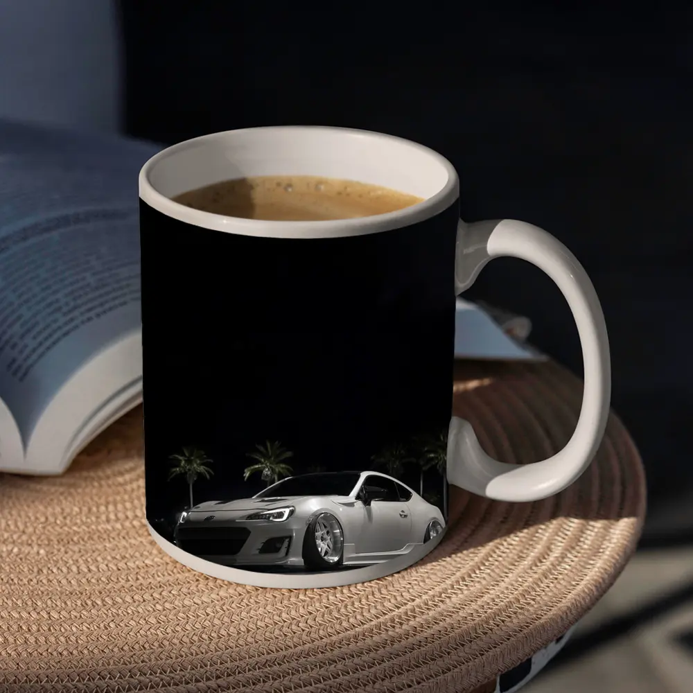 Subaru BRZ Slammed White Night Palm Trees – Mugs