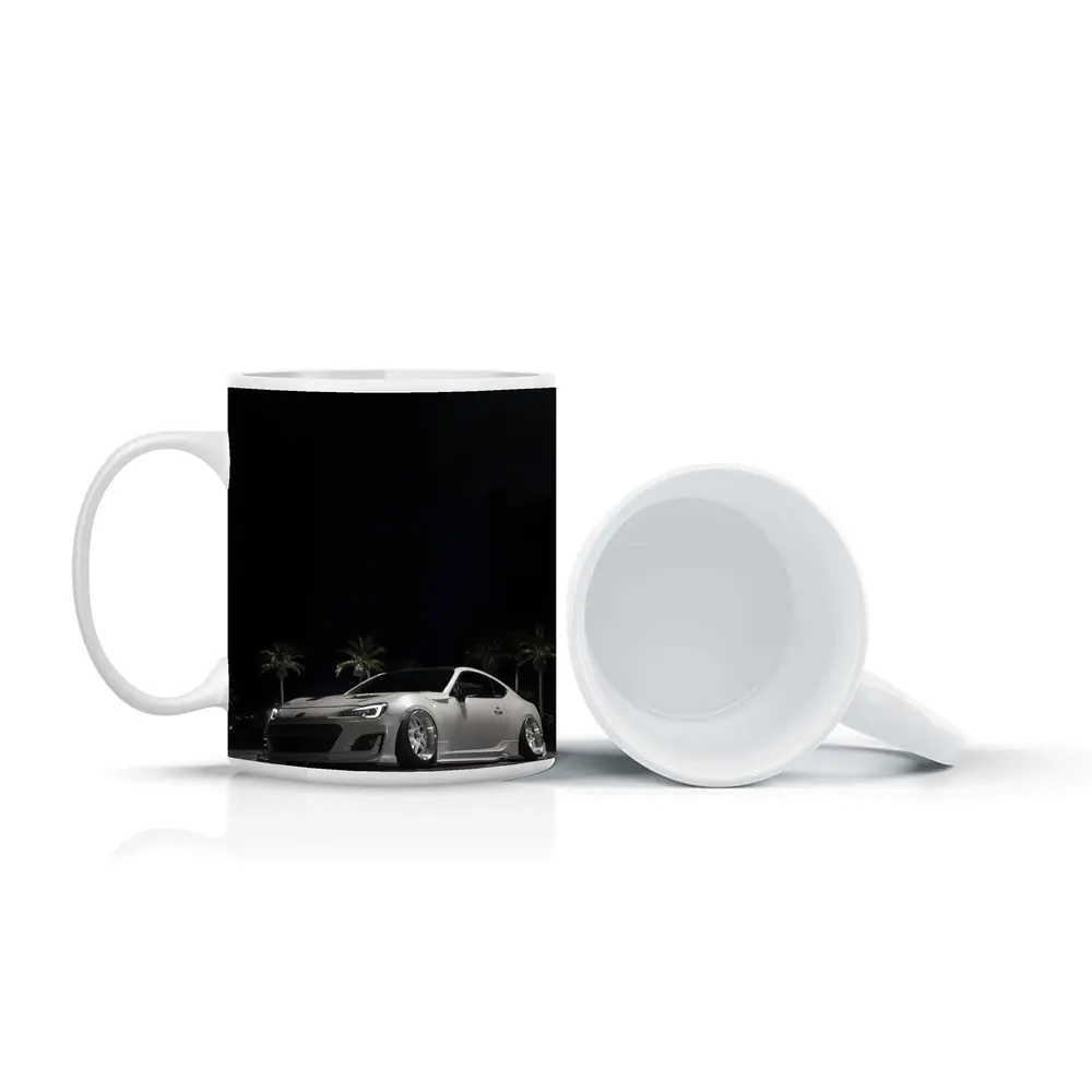 Subaru BRZ Slammed White Night Palm Trees – Mugs