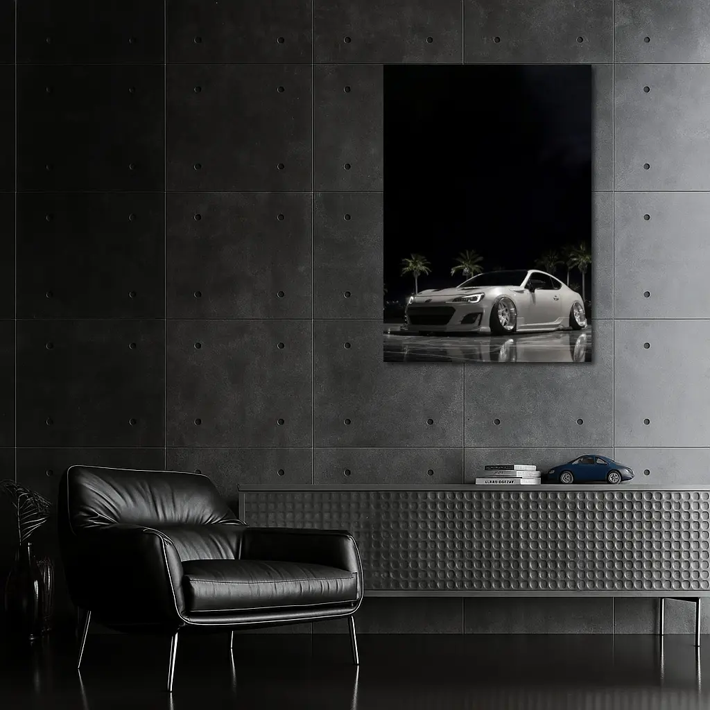 Subaru BRZ Slammed White Night Palm Trees – Wall Art