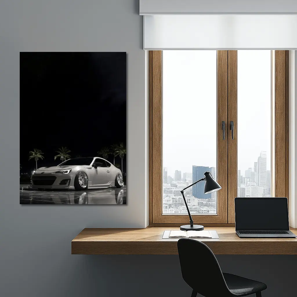 Subaru BRZ Slammed White Night Palm Trees – Wall Art