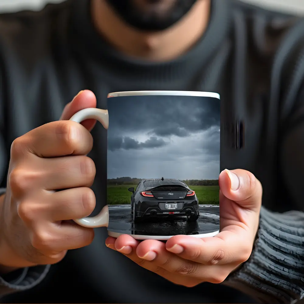 Subaru BRZ Black Wet Road Stormy Sky – Mugs