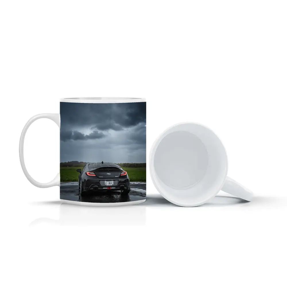 Subaru BRZ Black Wet Road Stormy Sky – Mugs