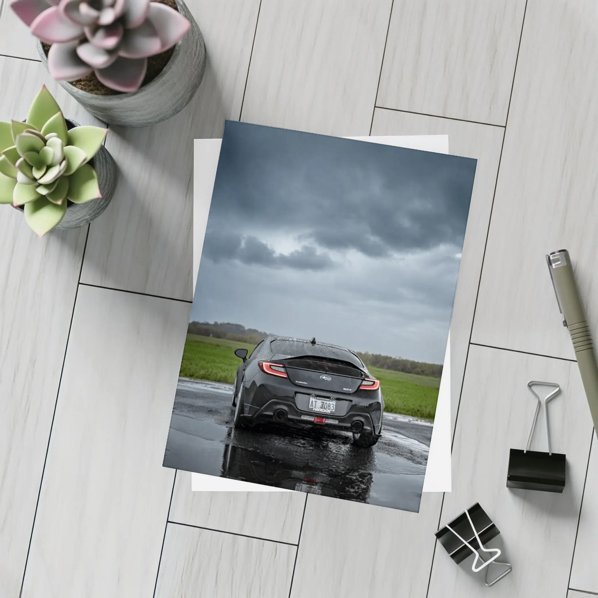Subaru BRZ Black Wet Road Stormy Sky – Postcards