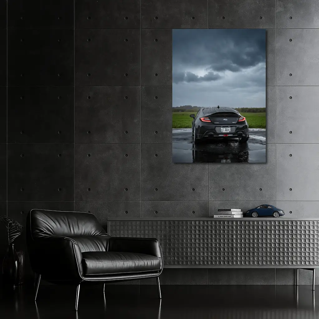 Subaru BRZ Black Wet Road Stormy Sky – Wall Art