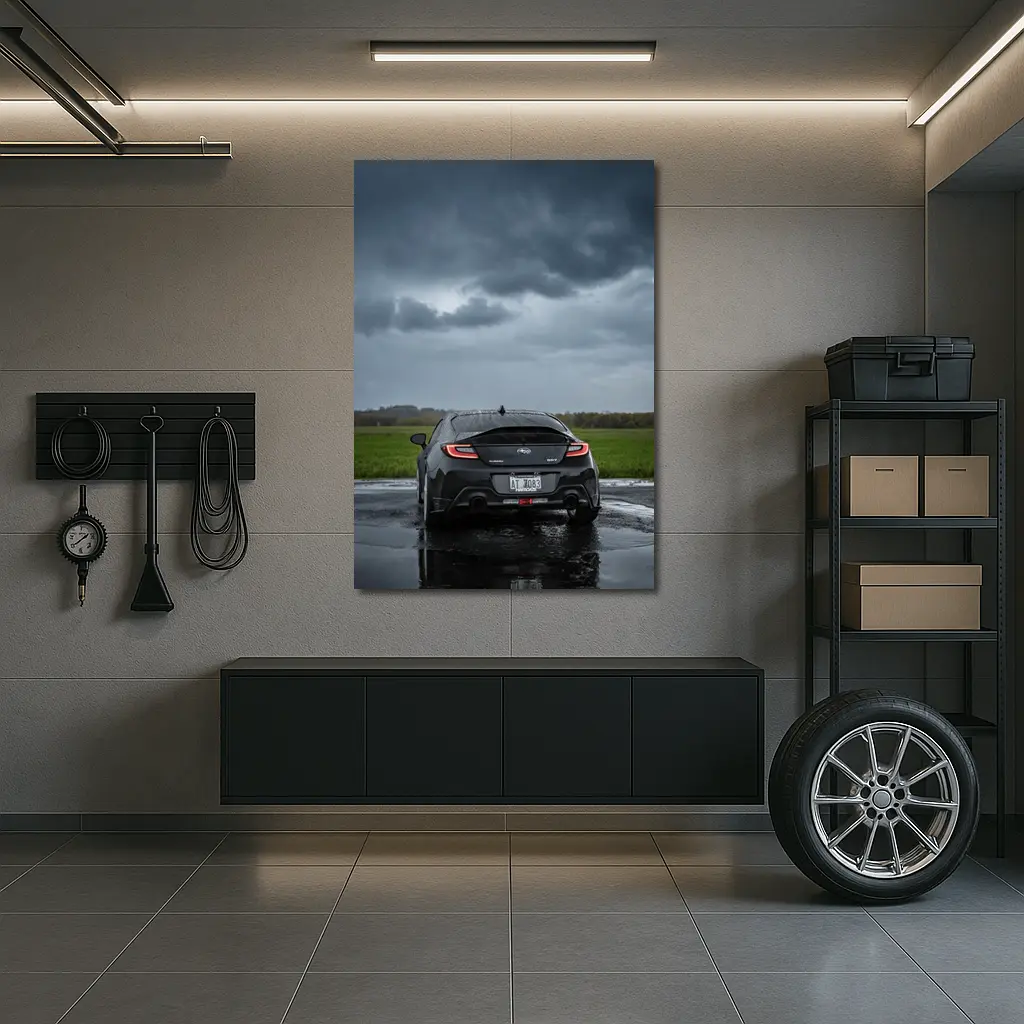 Subaru BRZ Black Wet Road Stormy Sky – Wall Art