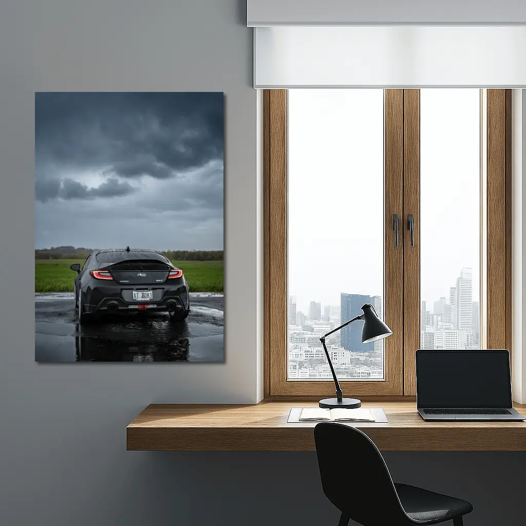 Subaru BRZ Black Wet Road Stormy Sky – Wall Art