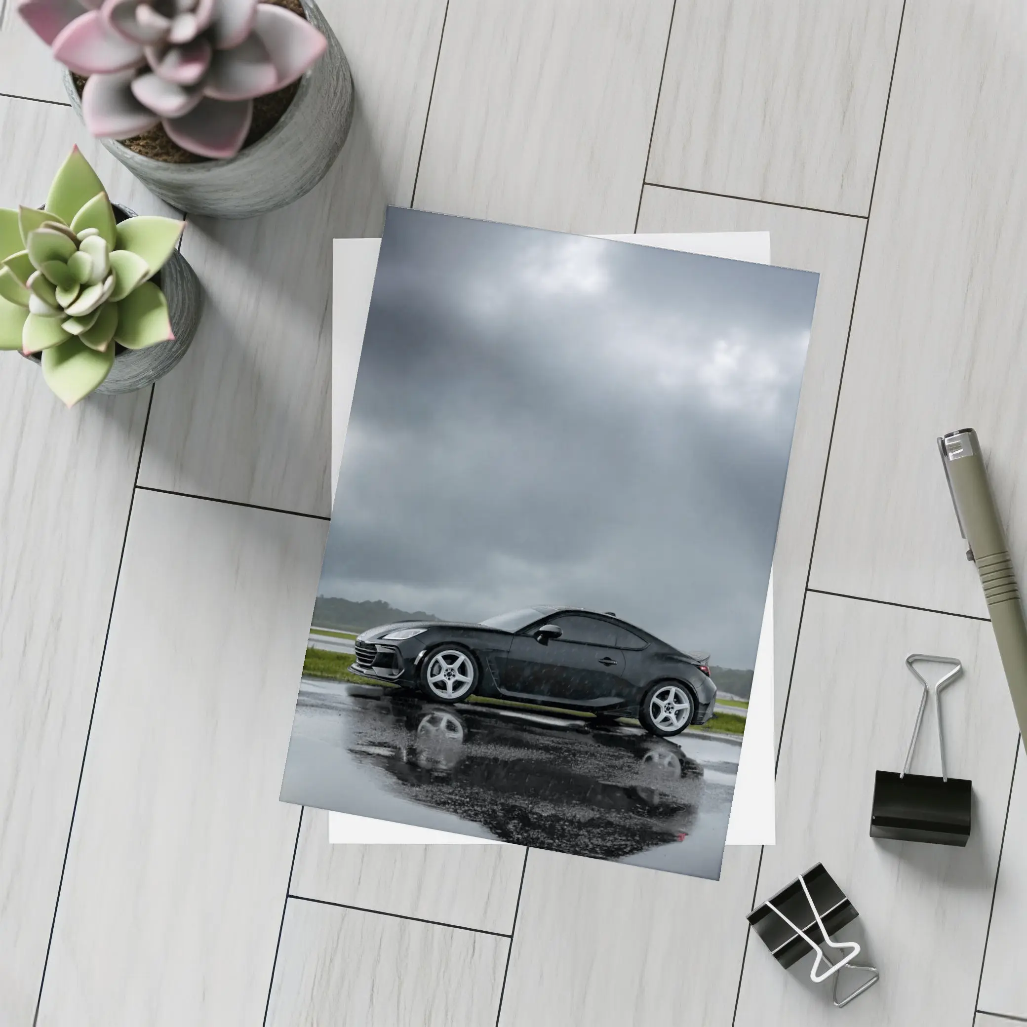 Subaru BRZ Black Wet Tarmac Stormy Sky – Postcards