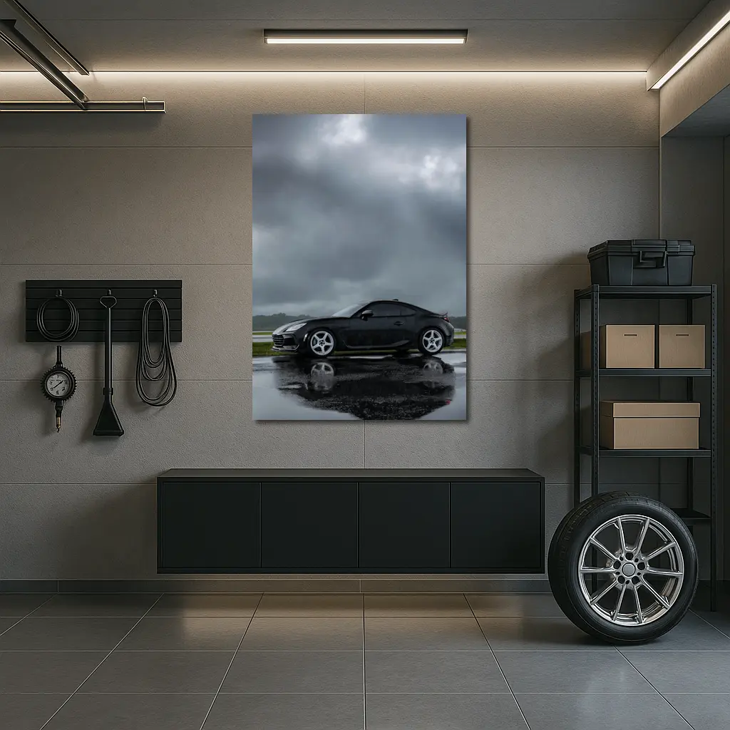 Subaru BRZ Black Wet Tarmac Stormy Sky – Wall Art