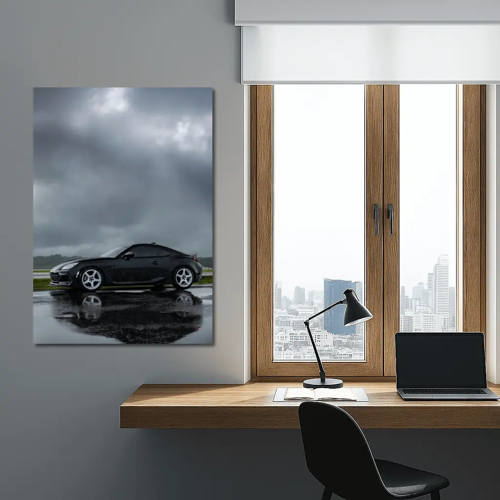 Subaru BRZ Black Wet Tarmac Stormy Sky – Wall Art