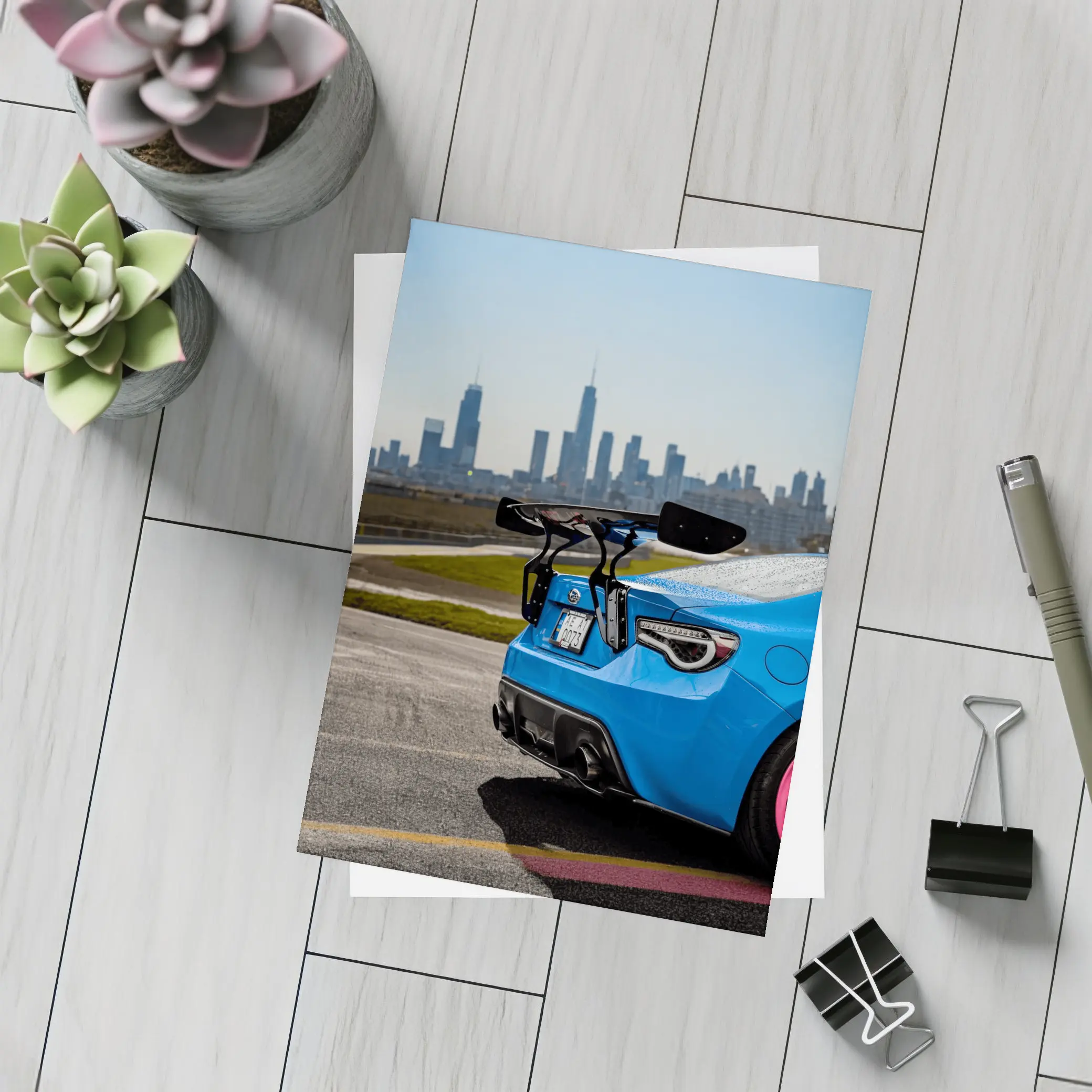 Subaru BRZ Blue City Skyline Track – Postcards