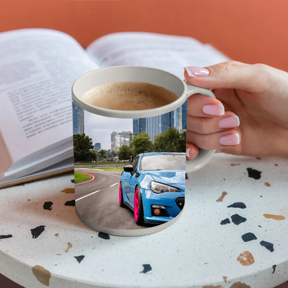 Subaru BRZ Blue Pink Wheels City Street – Mugs