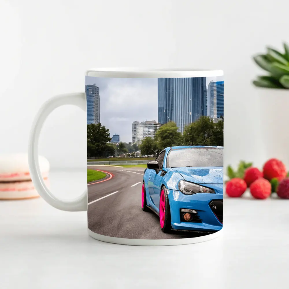 Subaru BRZ Blue Pink Wheels City Street – Mugs