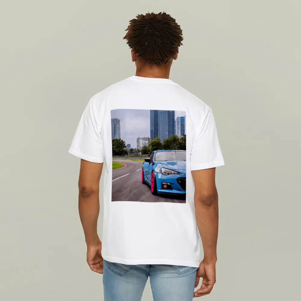 Subaru BRZ Blue Pink Wheels City Street – T-Shirts