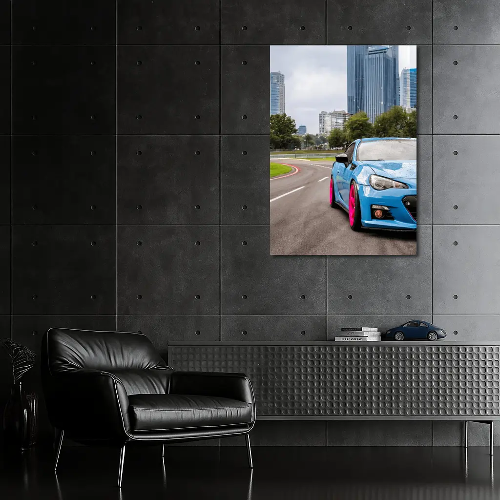 Subaru BRZ Blue Pink Wheels City Street – Wall Art