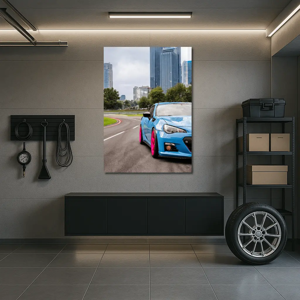 Subaru BRZ Blue Pink Wheels City Street – Wall Art