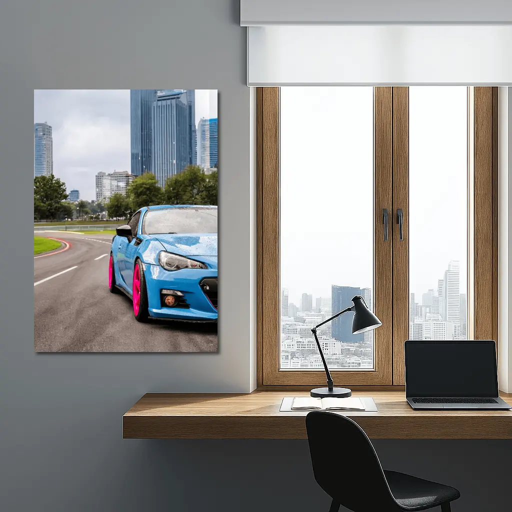 Subaru BRZ Blue Pink Wheels City Street – Wall Art