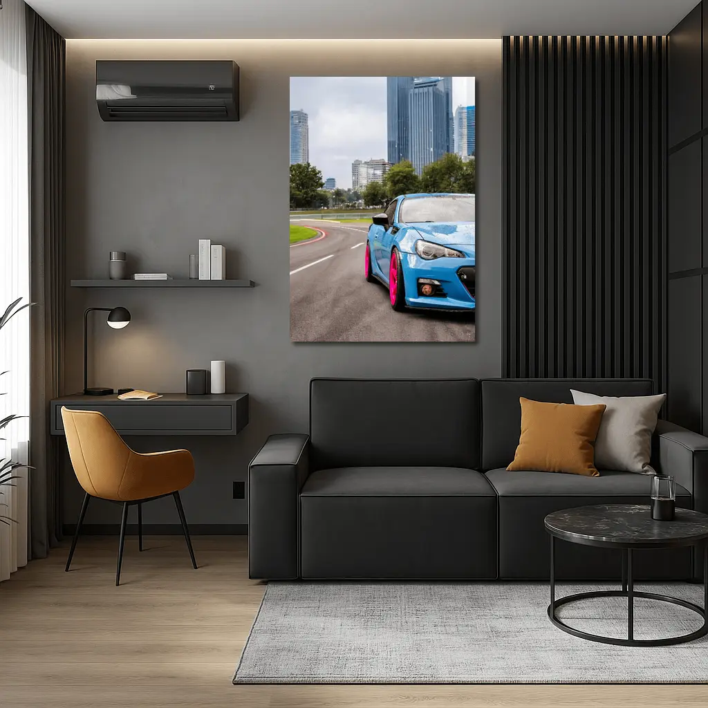 Subaru BRZ Blue Pink Wheels City Street – Wall Art