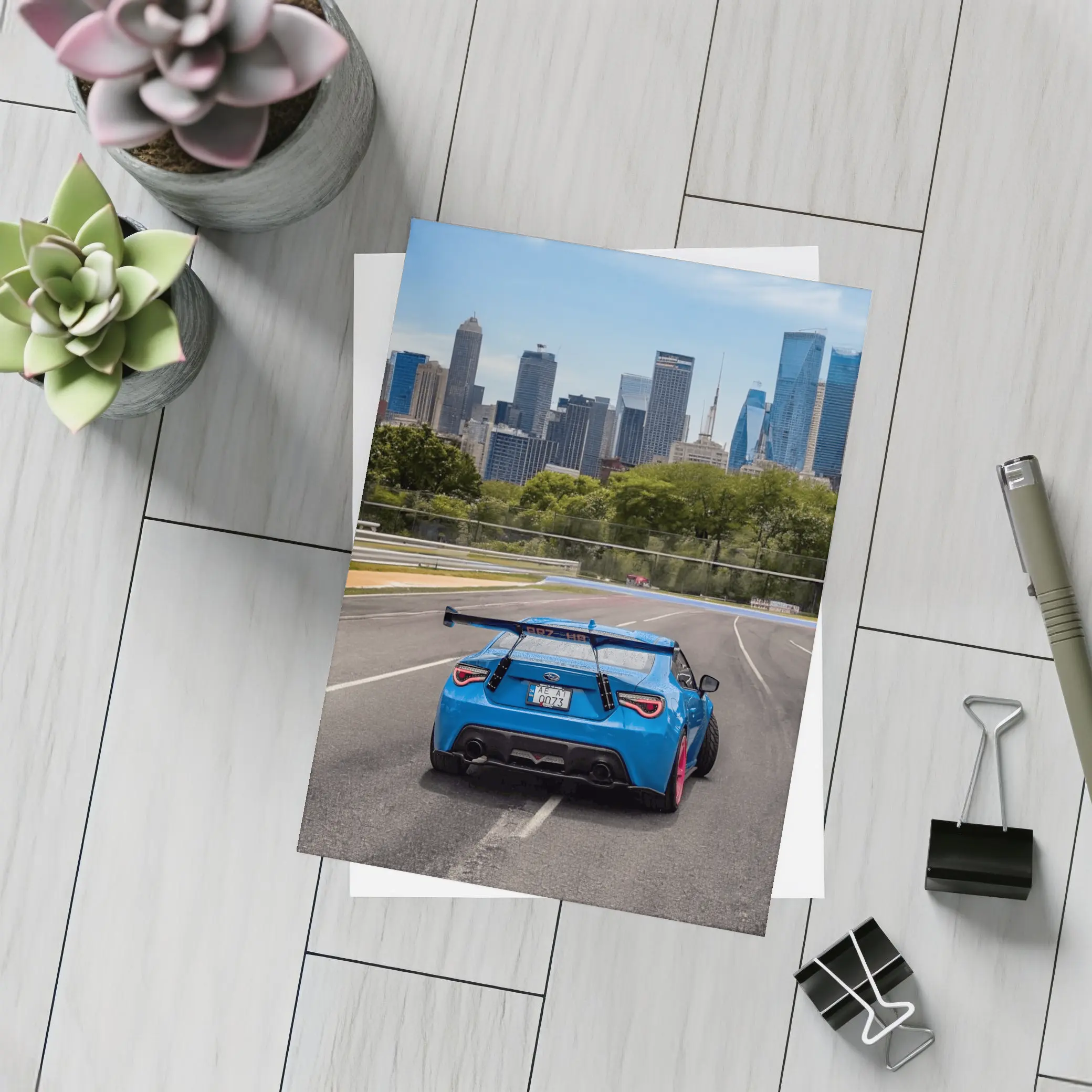 Blue Subaru BRZ on City Track – Postcards