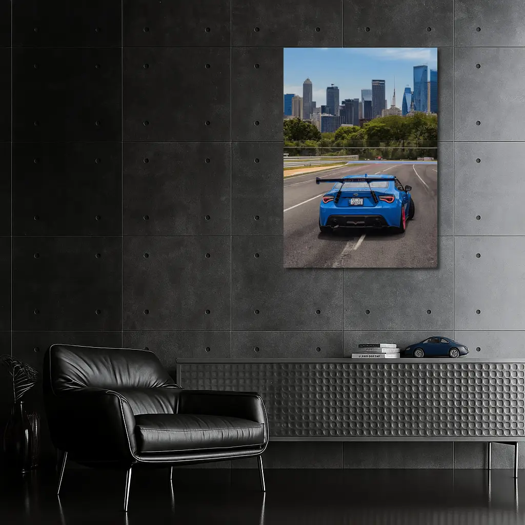 Blue Subaru BRZ on City Track – Wall Art