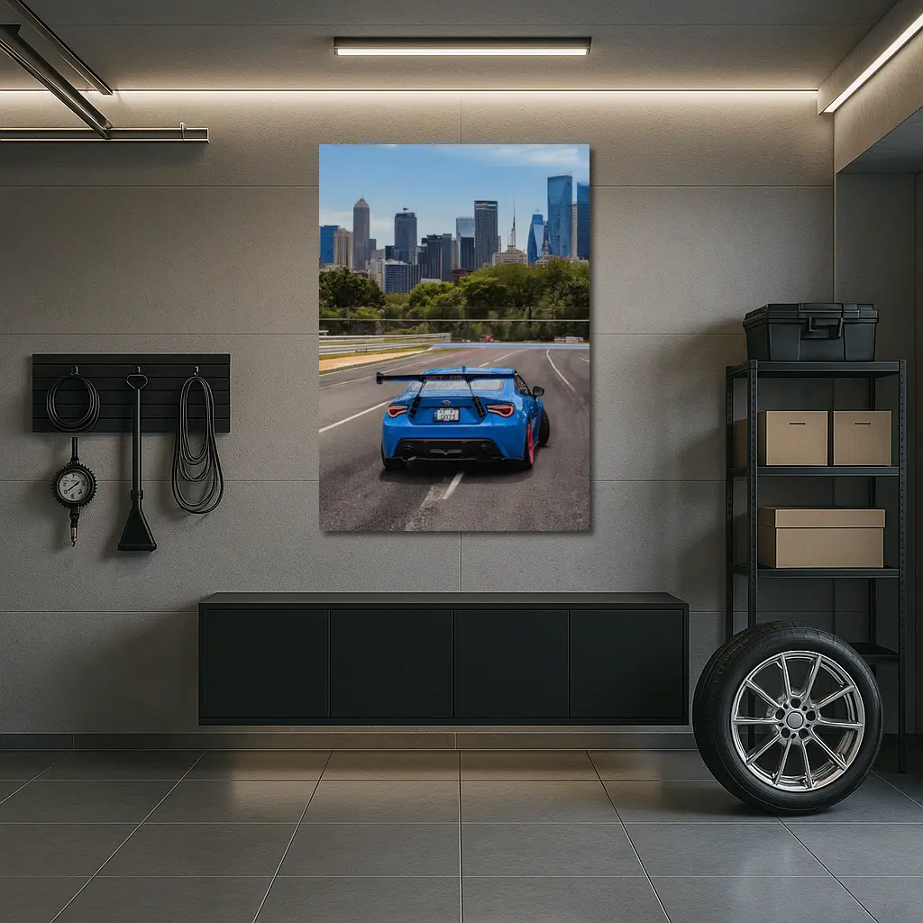Blue Subaru BRZ on City Track – Wall Art