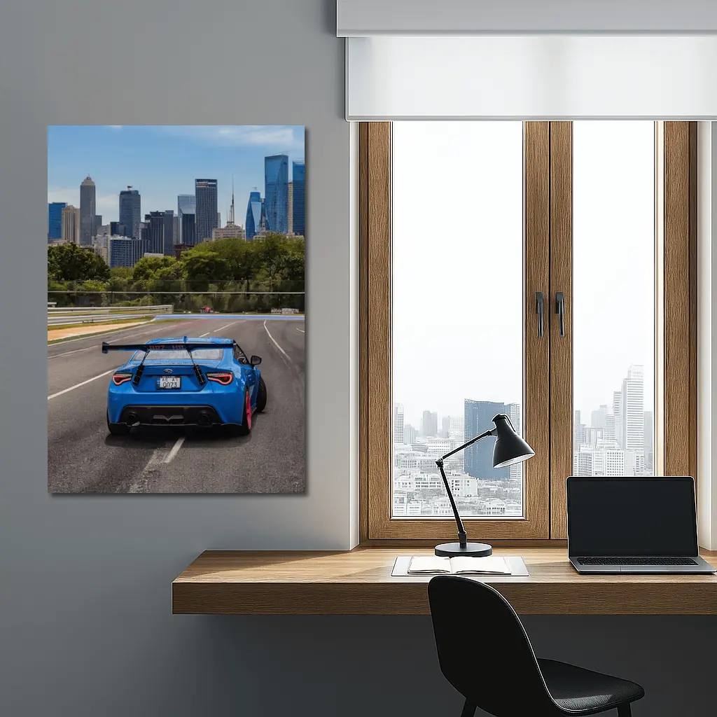 Blue Subaru BRZ on City Track – Wall Art