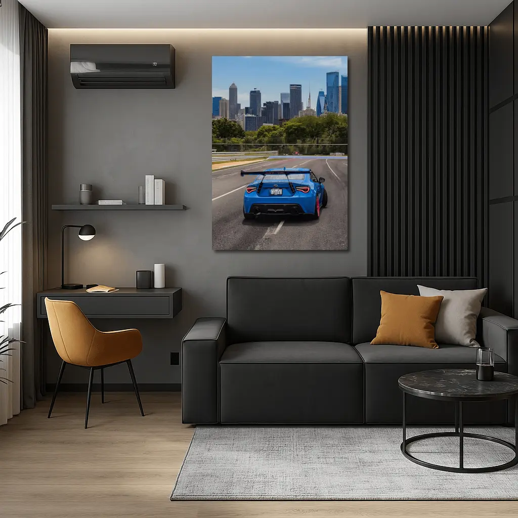 Blue Subaru BRZ on City Track – Wall Art