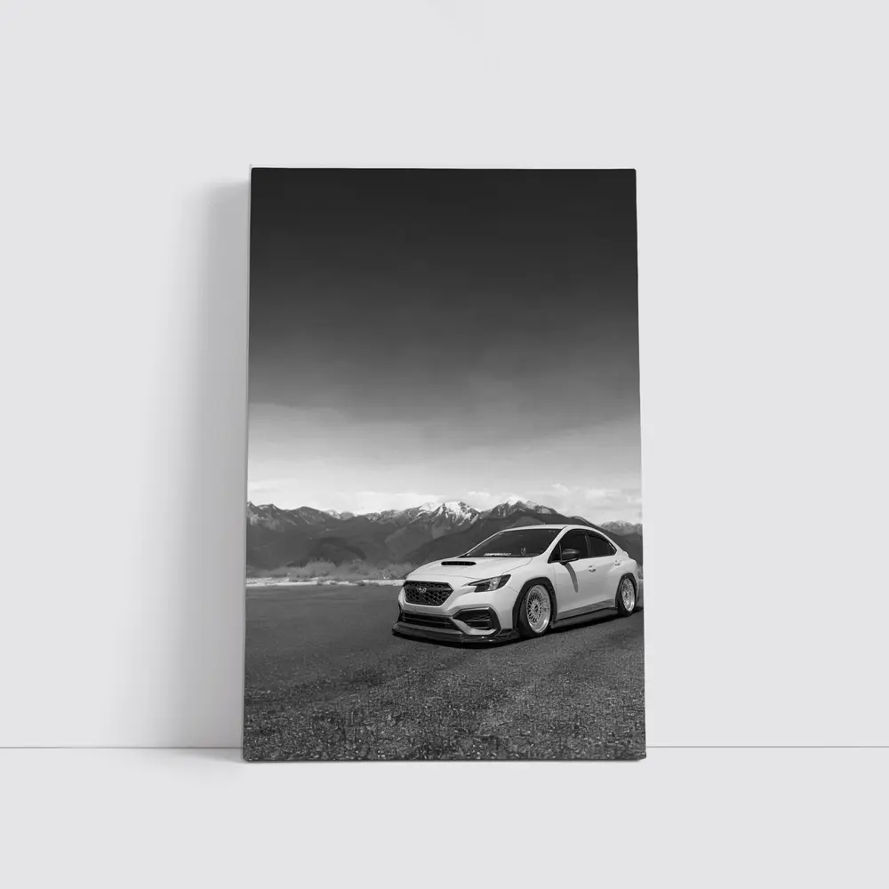 Subaru WRX Slammed Black White Mountains – Wall Art