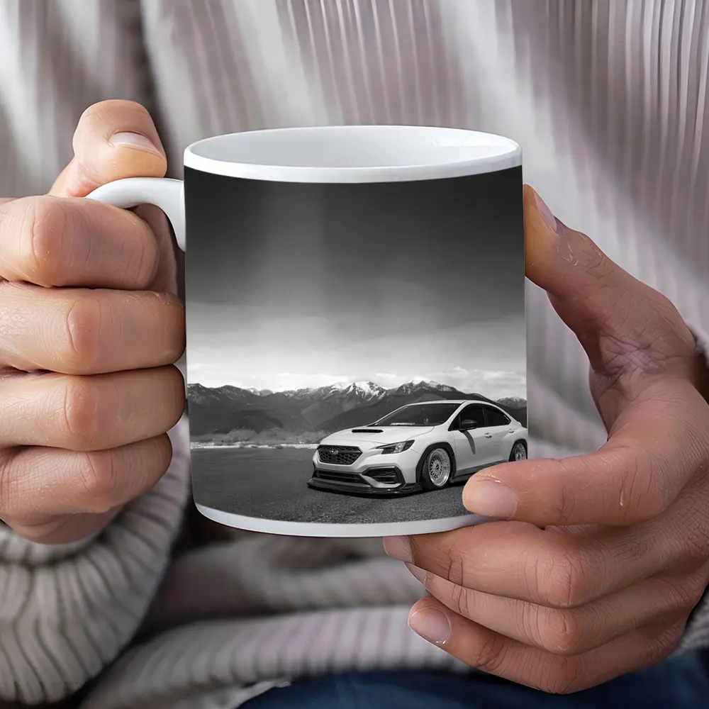 Subaru WRX Slammed Black White Mountains – Mugs