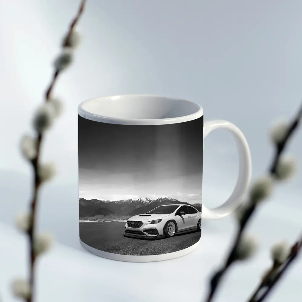 Subaru WRX Slammed Black White Mountains – Mugs