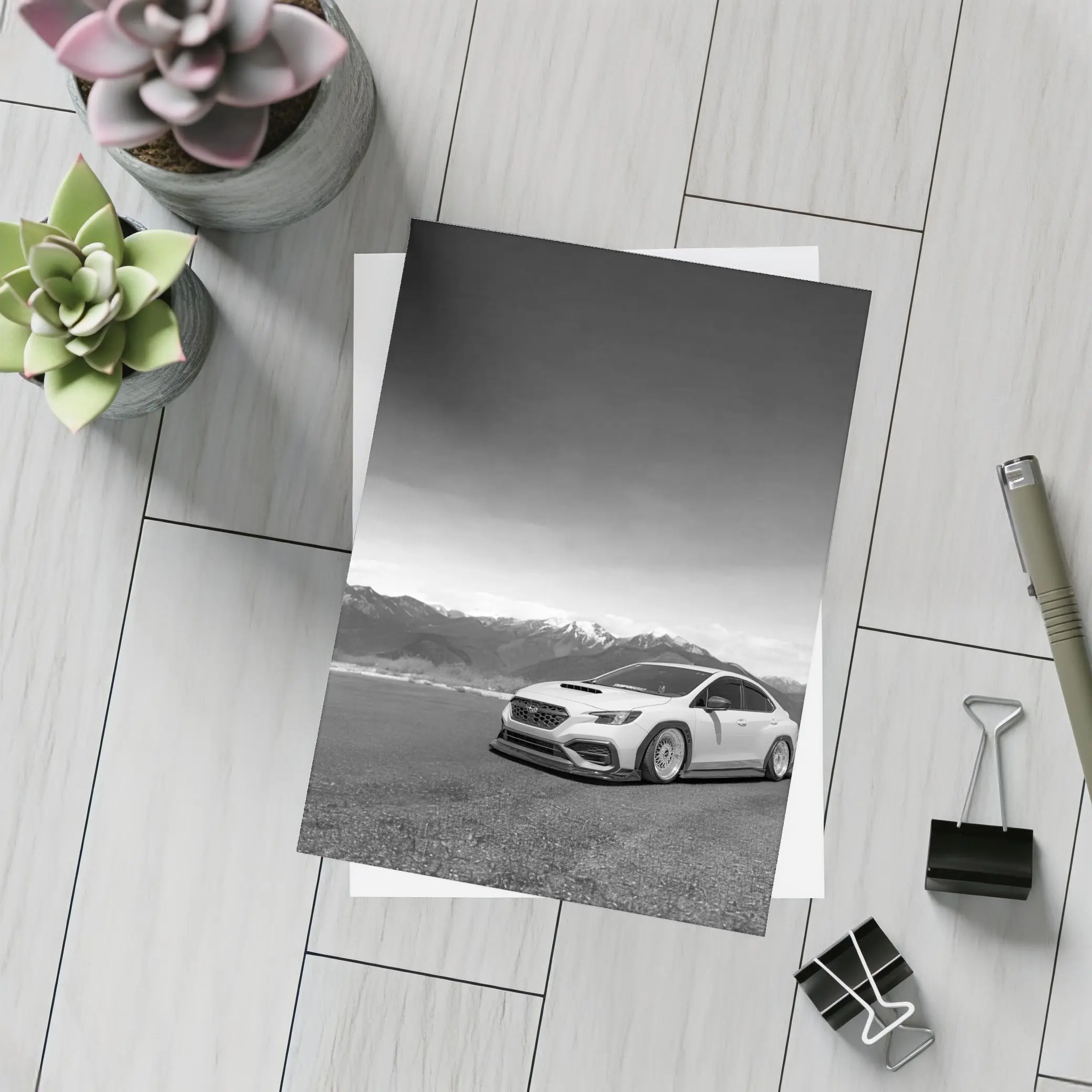 Subaru WRX Slammed Black White Mountains – Postcards