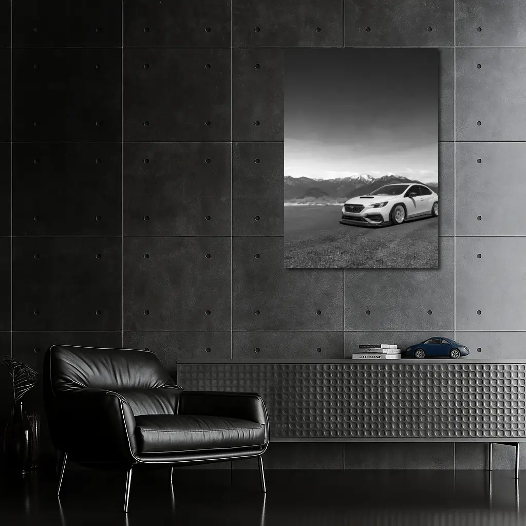 Subaru WRX Slammed Black White Mountains – Wall Art