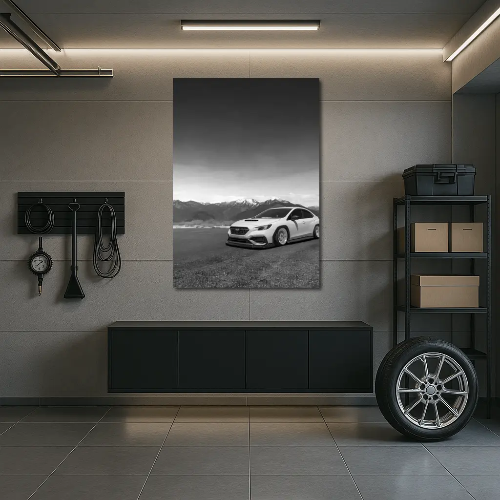 Subaru WRX Slammed Black White Mountains – Wall Art