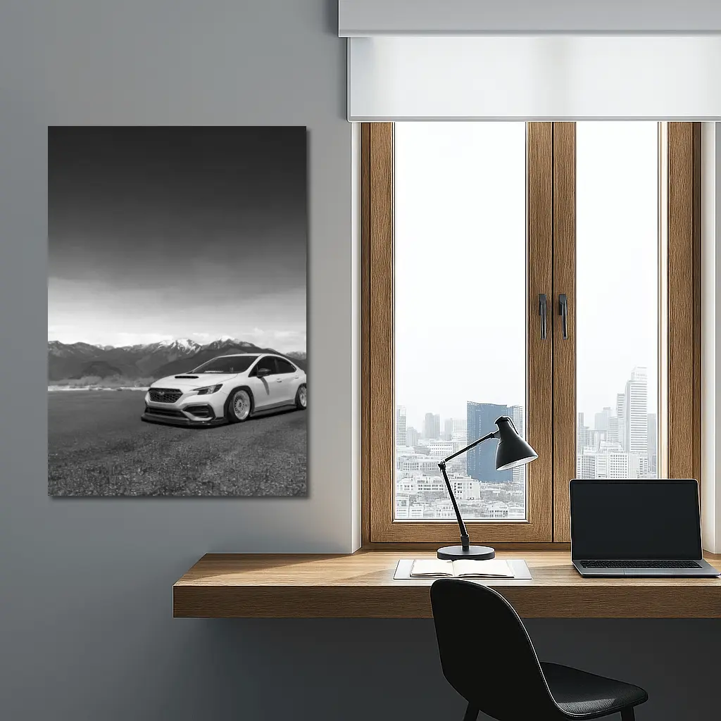 Subaru WRX Slammed Black White Mountains – Wall Art