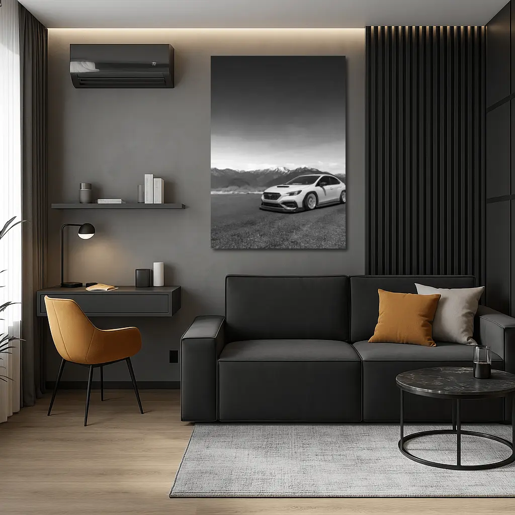 Subaru WRX Slammed Black White Mountains – Wall Art