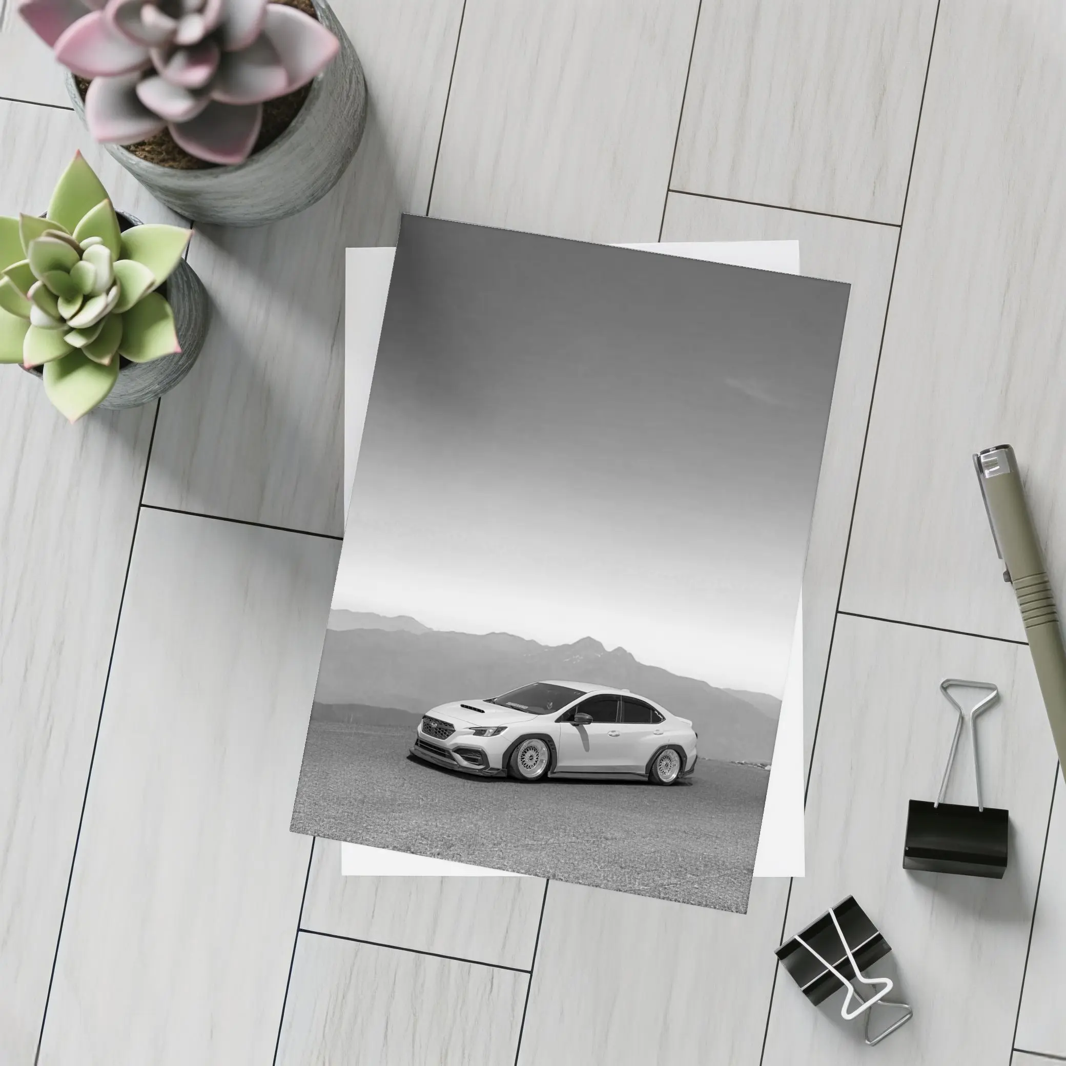 Subaru WRX Black White Mountain Backdrop – Postcards