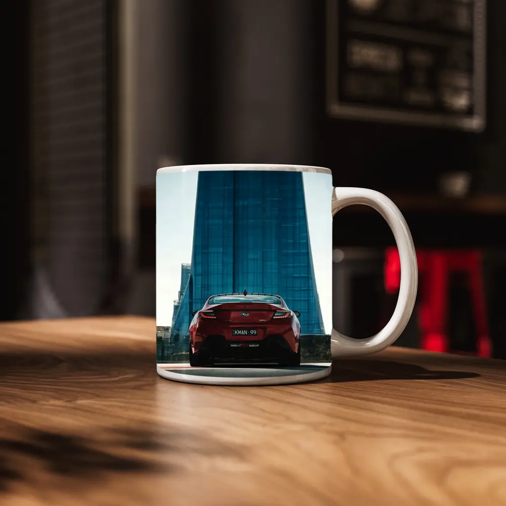 Subaru BRZ Red Rear Glass Building – Mugs
