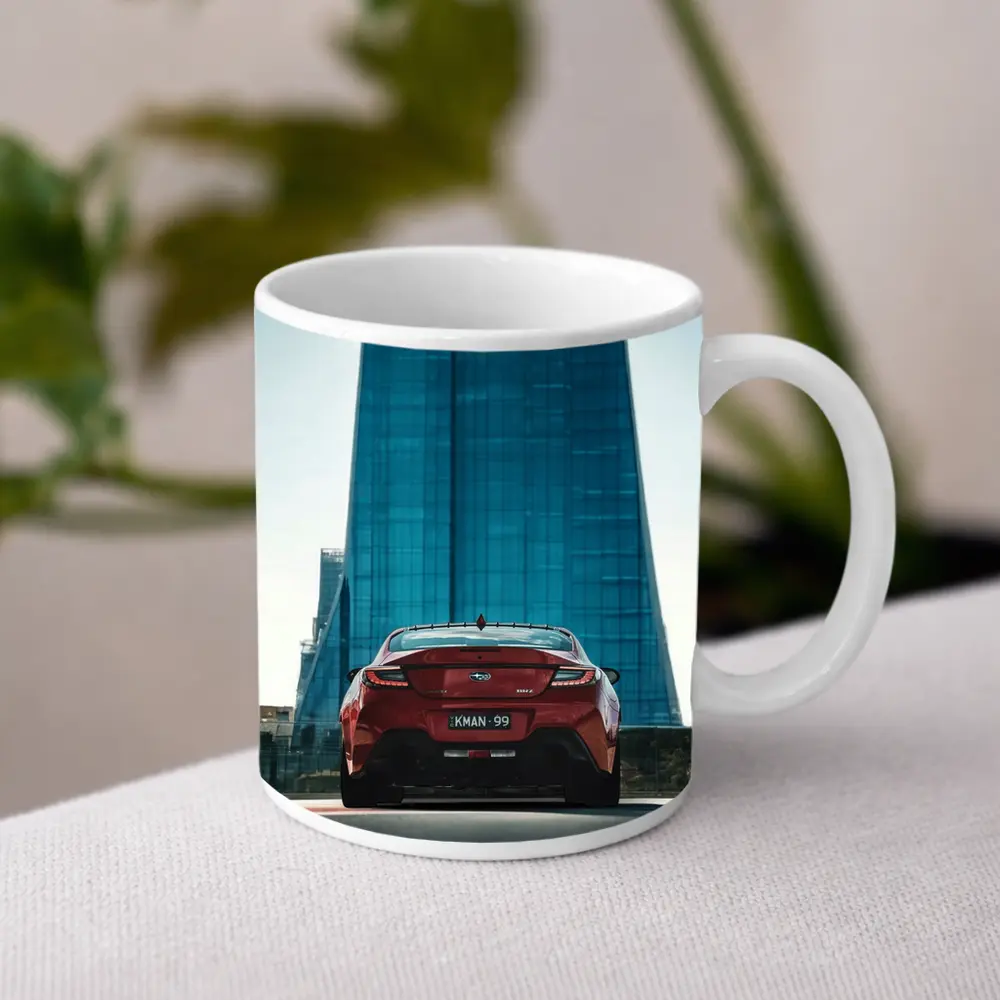 Subaru BRZ Red Rear Glass Building – Mugs
