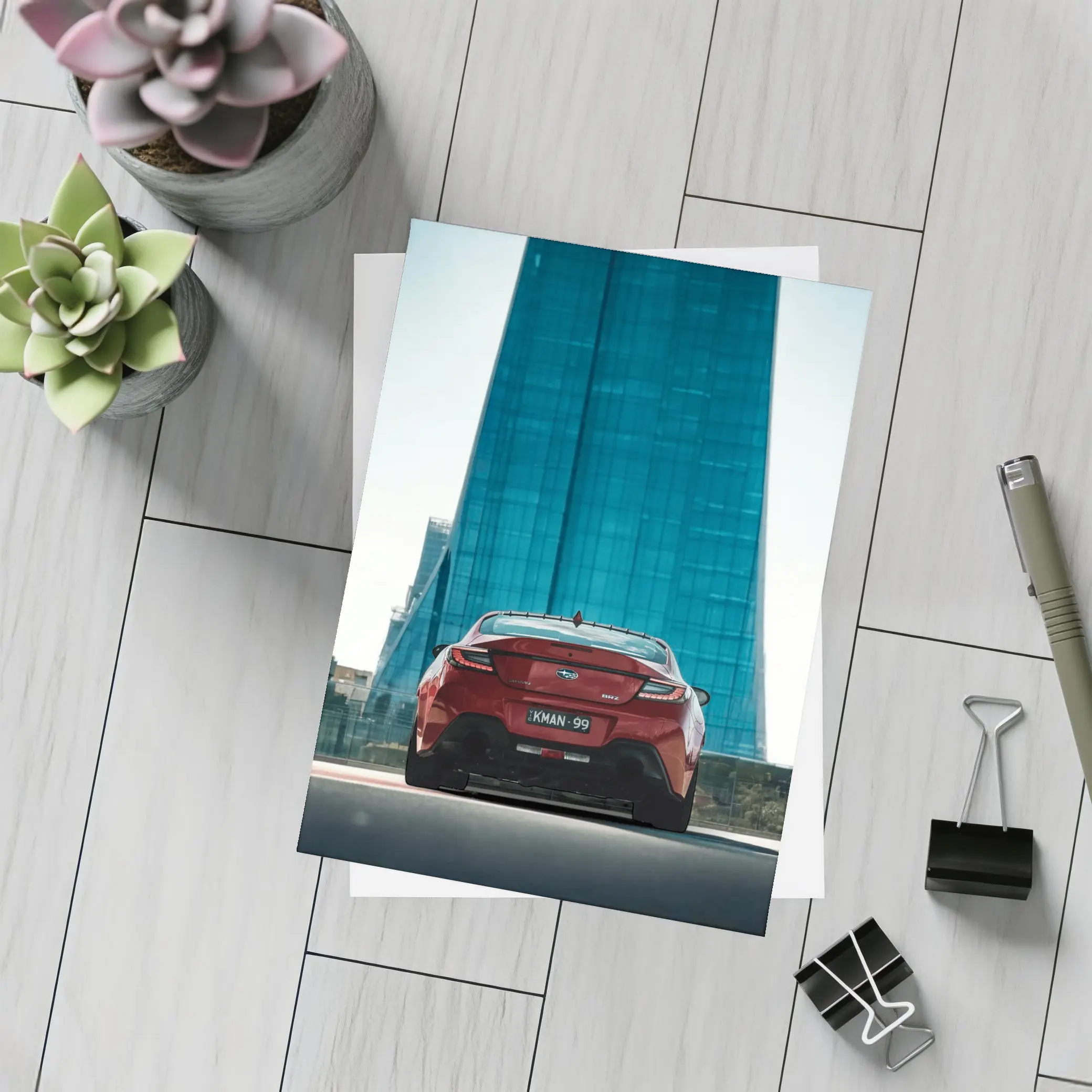 Subaru BRZ Red Rear Glass Building – Postcards