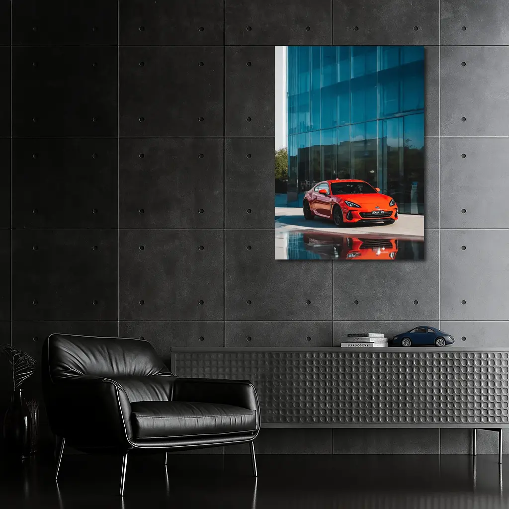 Subaru BRZ Red Sports Car Glass Building – Wall Art
