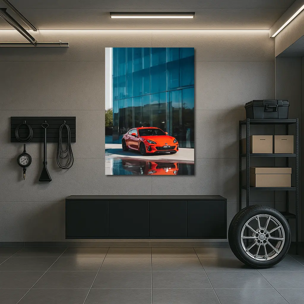 Subaru BRZ Red Sports Car Glass Building – Wall Art