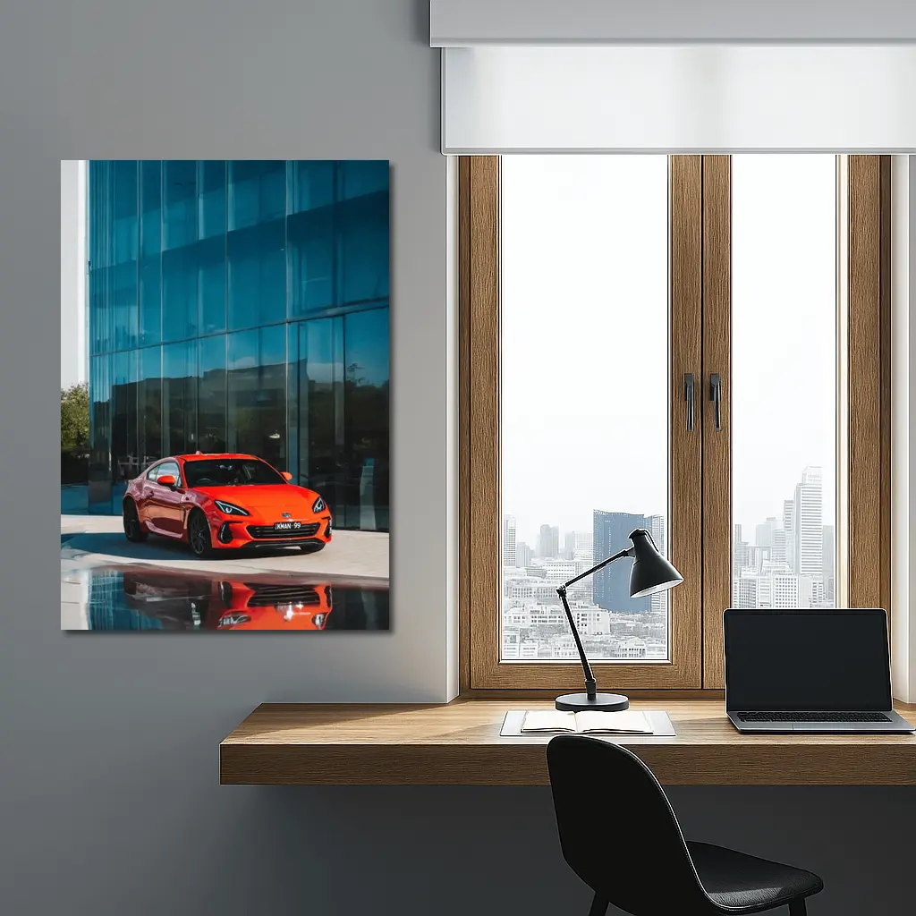 Subaru BRZ Red Sports Car Glass Building – Wall Art