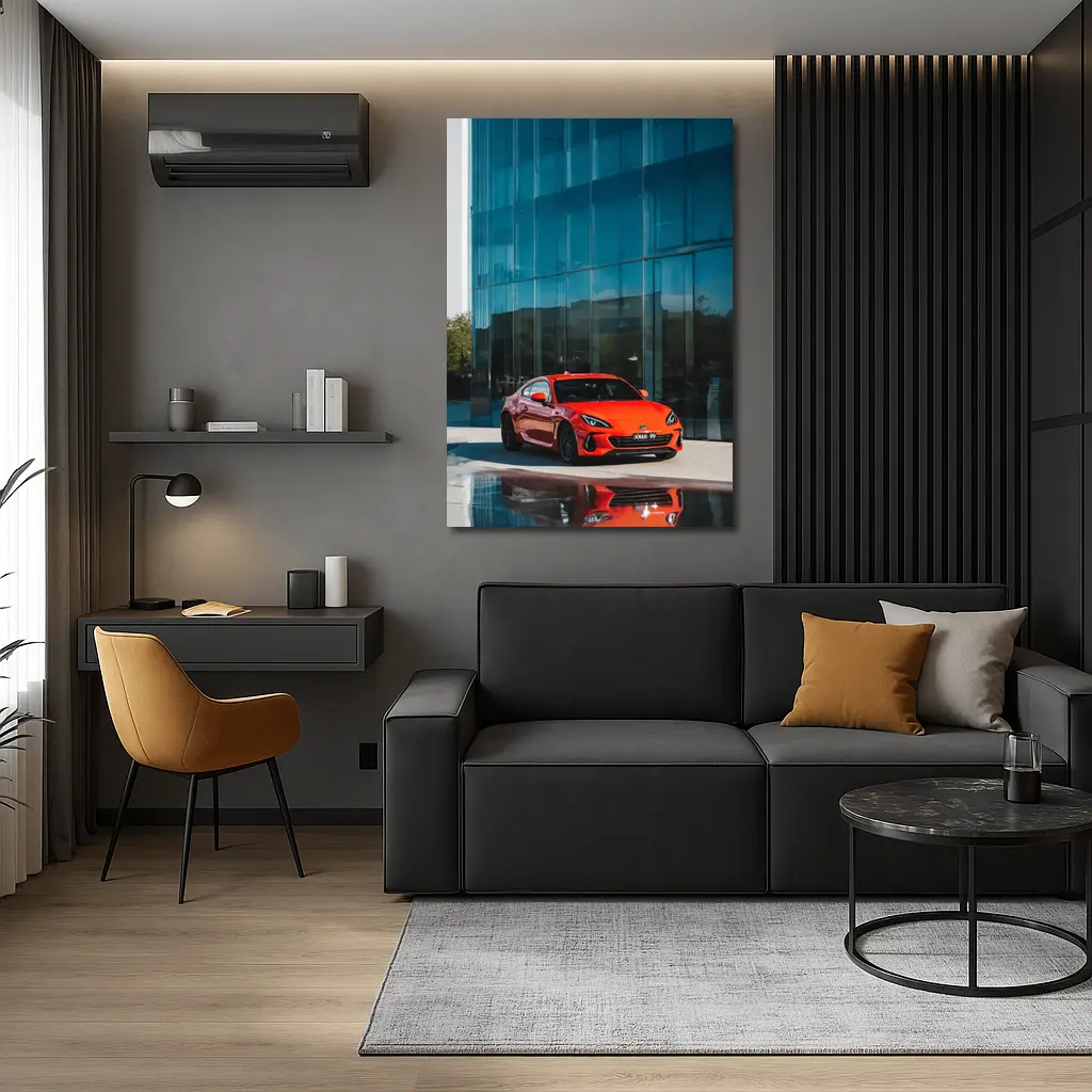 Subaru BRZ Red Sports Car Glass Building – Wall Art
