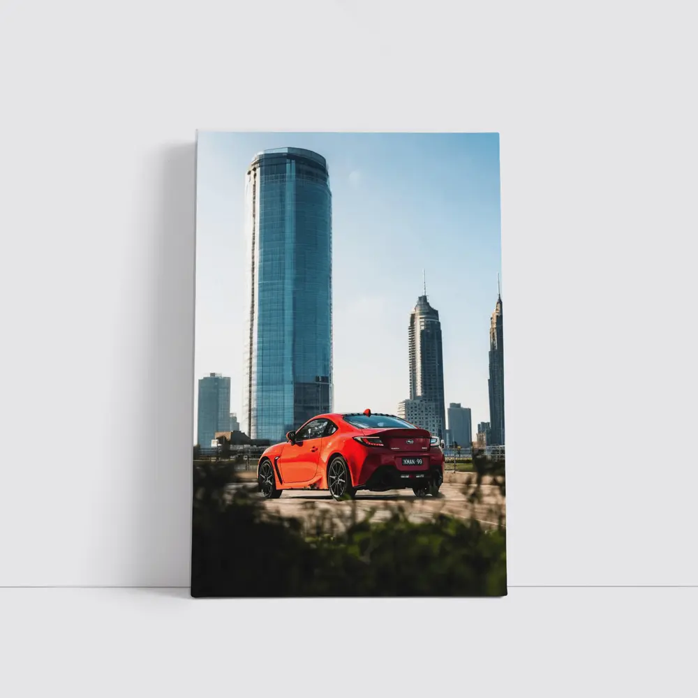 Subaru BRZ Red Sports Car City Skyline – Wall Art