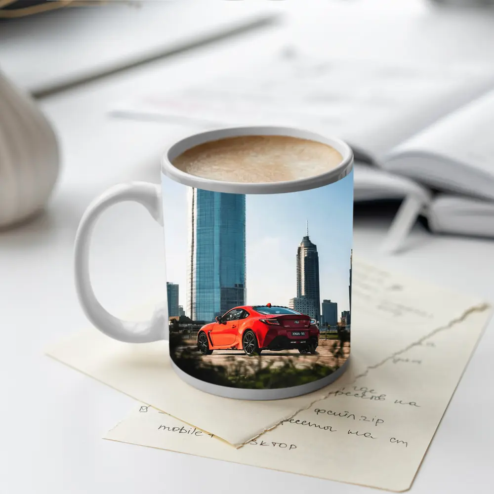 Subaru BRZ Red Sports Car City Skyline – Mugs