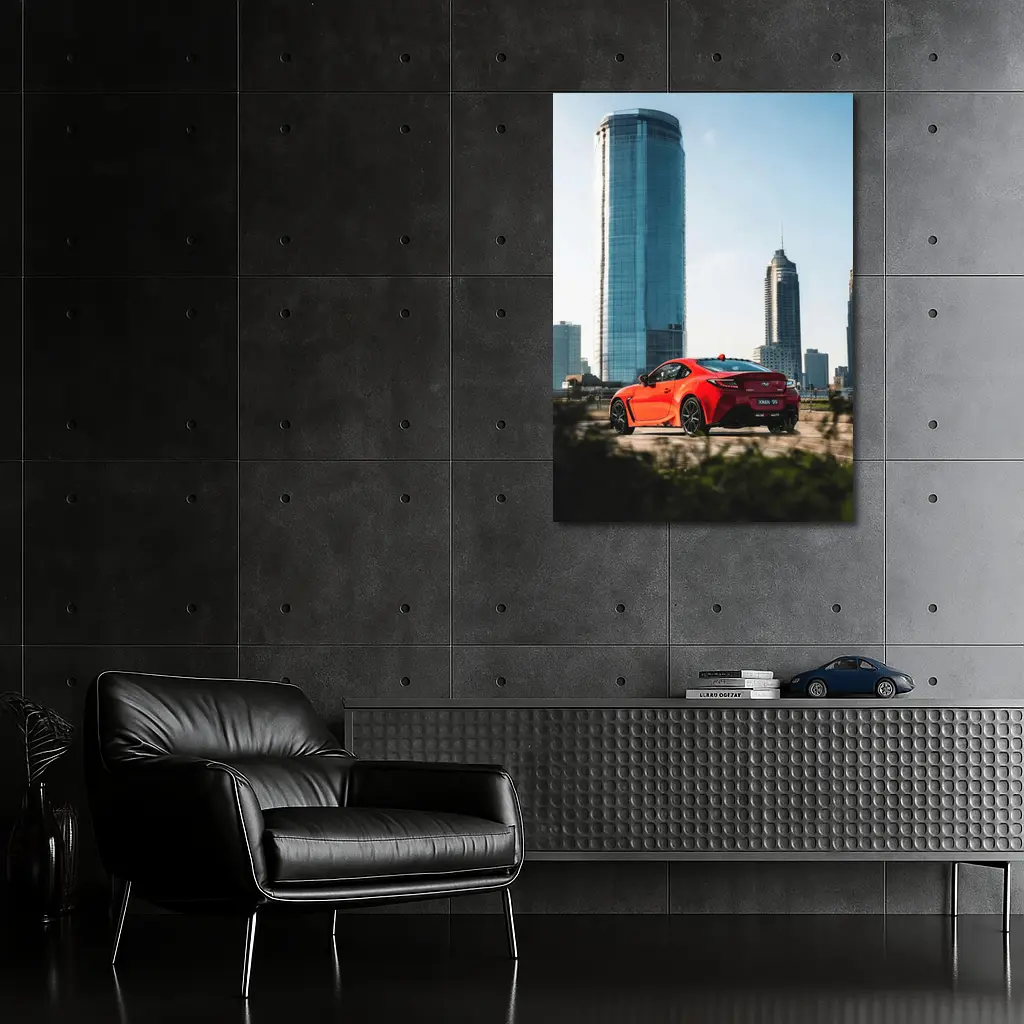 Subaru BRZ Red Sports Car City Skyline – Wall Art