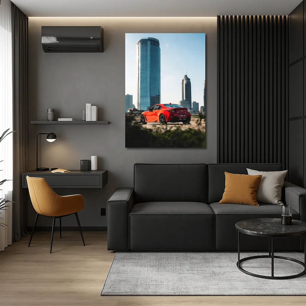 Subaru BRZ Red Sports Car City Skyline – Wall Art